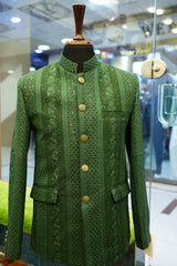 Emerald Green Hand-Embroidered Royal Sherwani