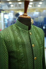 Emerald Green Hand-Embroidered Royal Sherwani