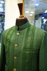 Emerald Green Hand-Embroidered Royal Sherwani