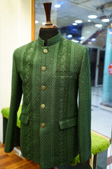 Emerald Green Hand-Embroidered Royal Sherwani