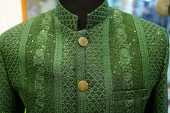 Emerald Green Hand-Embroidered Royal Sherwani