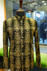 Black Velvet Sherwani with Antique Gold Hand Embroidery