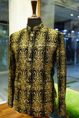 Black Velvet Sherwani with Antique Gold Hand Embroidery