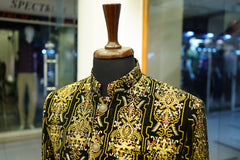 Black Velvet Sherwani with Antique Gold Hand Embroidery
