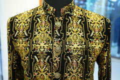 Black Velvet Sherwani with Antique Gold Hand Embroidery