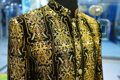 Black Velvet Sherwani with Antique Gold Hand Embroidery