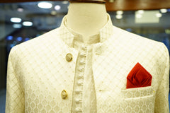 Off-White Formal Prince Coat with Red Pocket Square