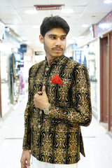 Black Velvet Sherwani with Antique Gold Hand Embroidery
