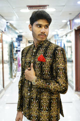 Black Velvet Sherwani with Antique Gold Hand Embroidery