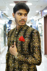 Black Velvet Sherwani with Antique Gold Hand Embroidery