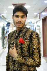 Black Velvet Sherwani with Antique Gold Hand Embroidery