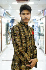 Black Velvet Sherwani with Antique Gold Hand Embroidery