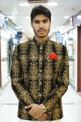 Black Velvet Sherwani with Antique Gold Hand Embroidery