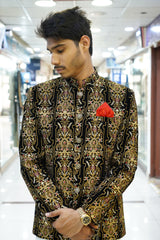 Black Velvet Sherwani with Antique Gold Hand Embroidery