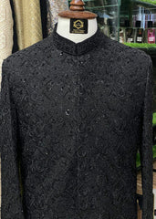 Midnight Black Messori Hand-Embellished Designer Sherwani
