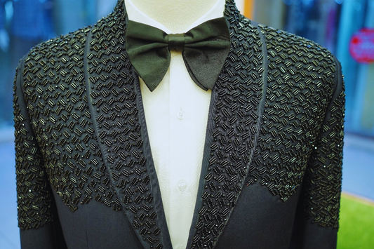 Midnight  Blue Tuxedo Suit  With Hand Embroidery