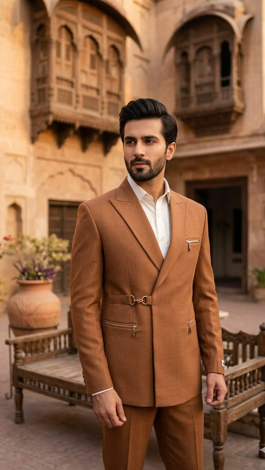 Cinnamon Brown Two Piece Suit with buckles