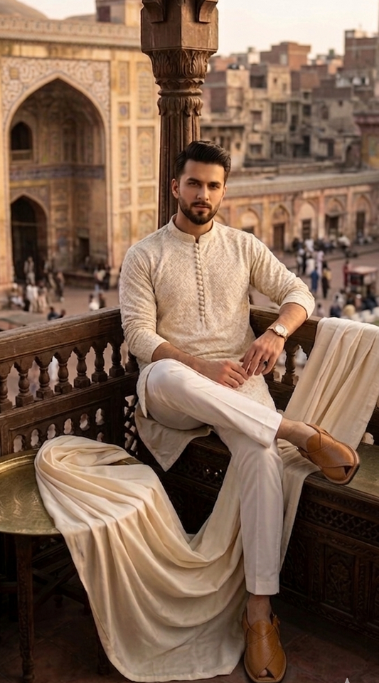 Off White Messori kurta pajama