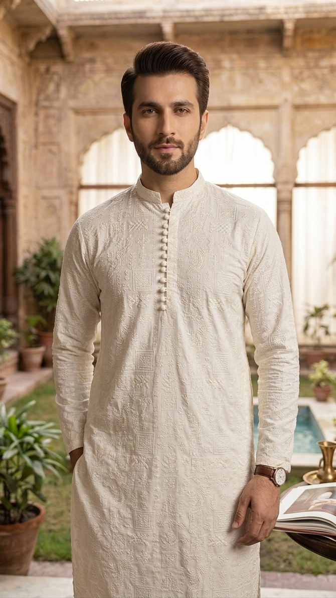 Elegant White Messori Kurta Pajama – Premium Festive & Wedding Wear