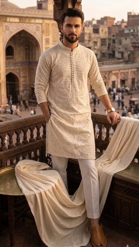 Off White Messori kurta pajama