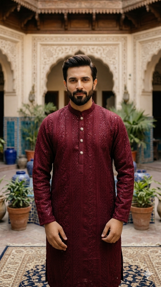 Shahi Maroon Messori Kurta Set