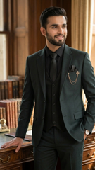 Men’s Dark Green 3 Piece Wedding & Formal Suit – Premium Designer Fit
